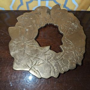 Vintage Solid Brass Wreath Trivet ~ Fruit and Bow Motif ~ Pot Holder ~ Hot Pad ~
